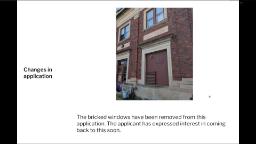 Presentation Slide titled changes in application with photo of historic door