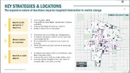 Graphic showing KEY STRATEGIES & LOCATIONS with a map of Downtown Champaign